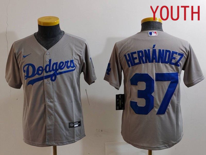 Youth Los Angeles Dodgers #37 Hernandez Grey Nike Game 2024 MLB Jersey style 7263